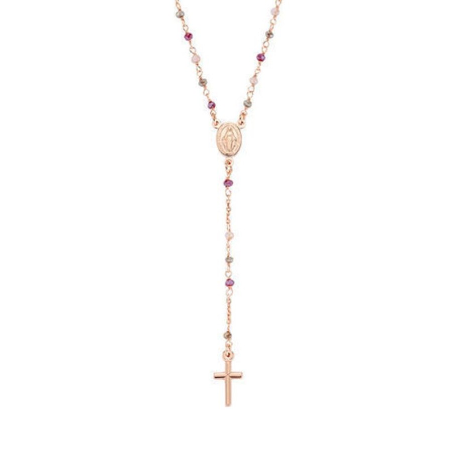 Amen Collana Rosario Cristalli Amaranto Rosa E Tortora Gioielli Amen