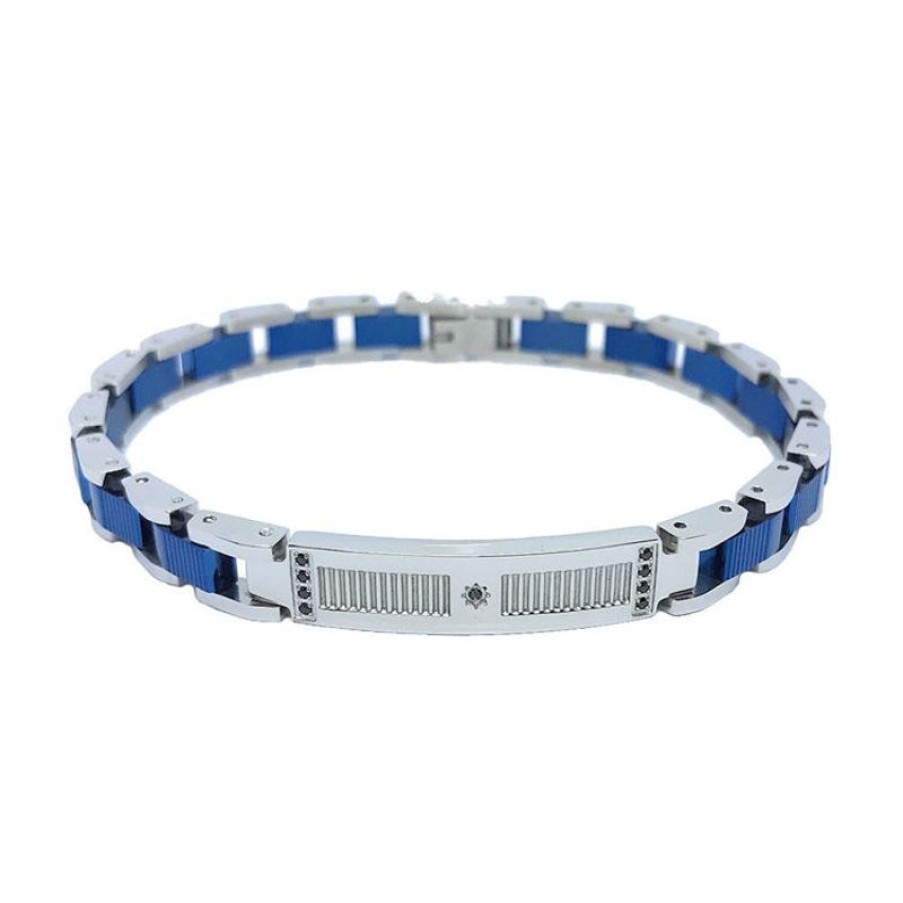 Zancan Bracciale Uomo In Acciaio Con Piastrina Gioielli Zancan Hi-Teck