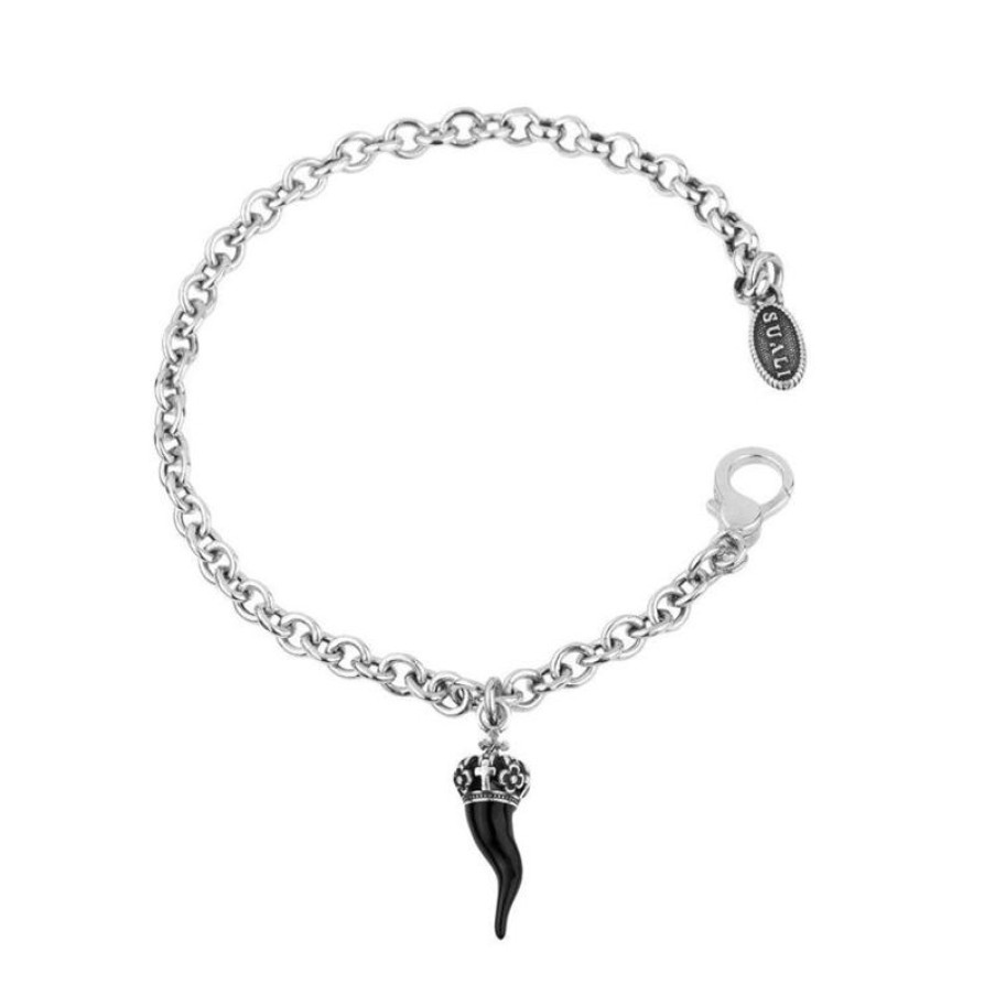 Suali Bracciale Donna In Argento Con Corno Nero Gioielli Suali