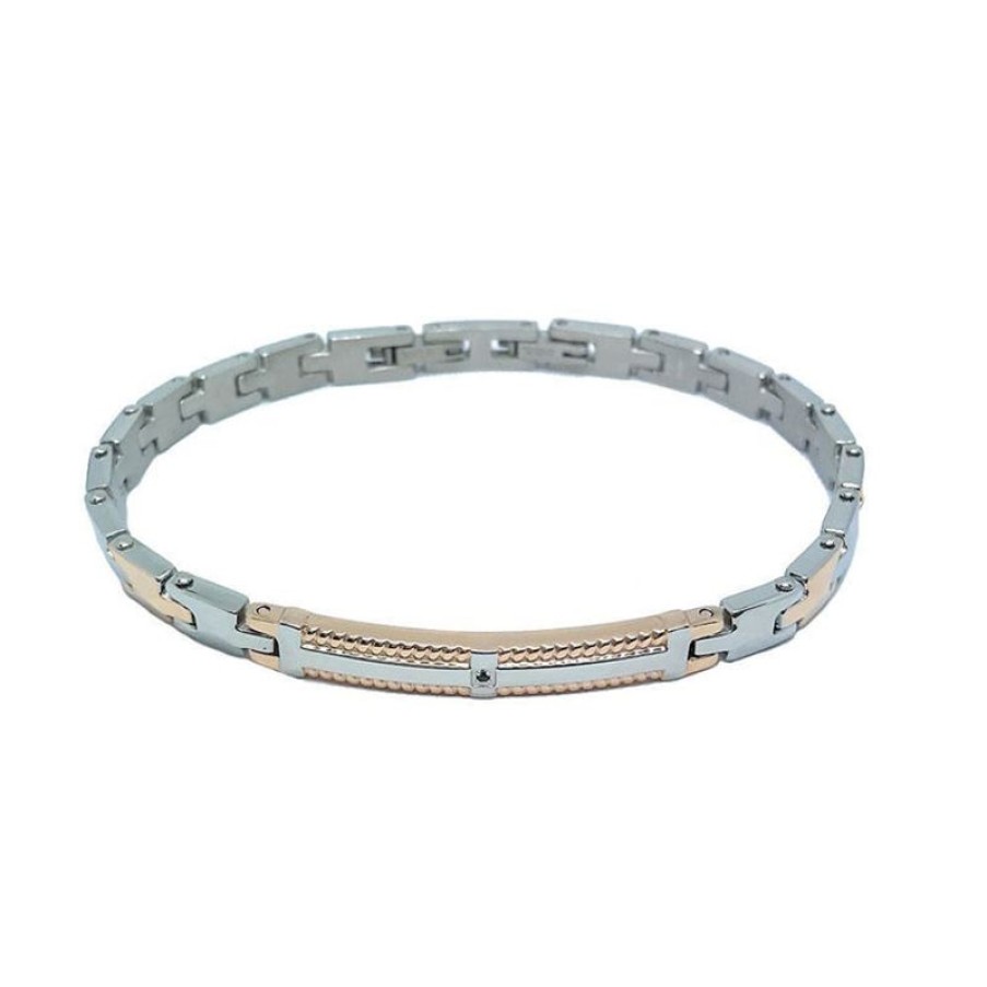 Zancan Bracciale Uomo In Acciaio Con Piastrina Gioielli Zancan Hi-Teck