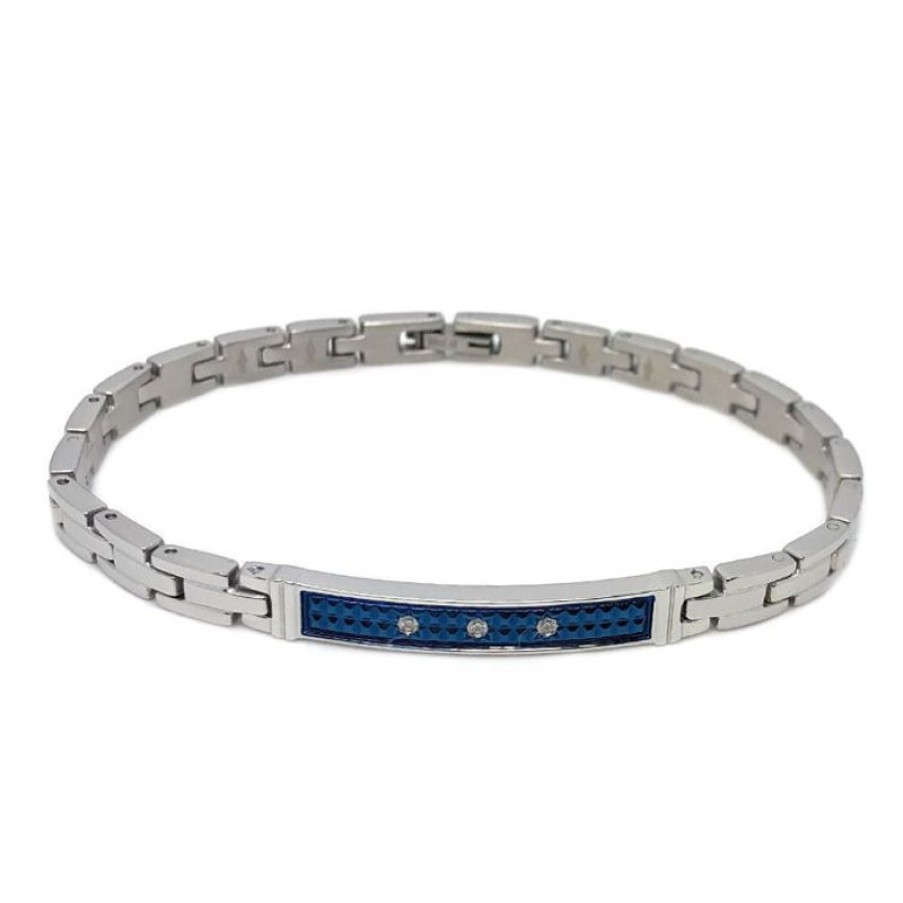 Zancan Bracciale Uomo In Acciaio Con Piastrina Gioielli Zancan Hi-Teck