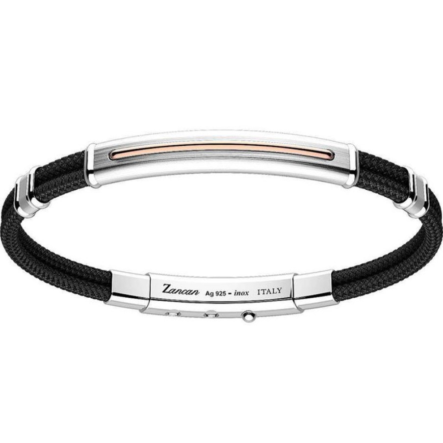 Zancan Bracciale Uomo In Kevlar Con Placca In Argento Gioielli Zancan