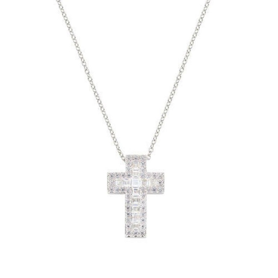 Amen Collana Donna Doppia Croce Con Zirconi Bianchi Gioielli Amen